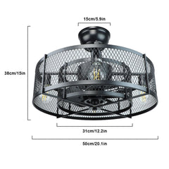 Depuley 4-Light Matte Black Metal Caged Farmhouse Remote Ceiling Fan Light, Industrial Vintage Chandelier Fan with 8 Invisible Blades for Living Room, Bedroom, Kitchen, Low profile, 3 Speeds Adjustable - WS-FPZ10-60B 3 | Depuley