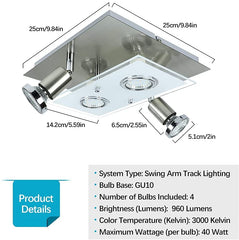 Depuley 4 Lights LED Track Lighting Fixture, Modern Directional Ceiling Spot Kitchen Track Lights, Flush Mount Square Ceiling Light for Bedroom, Living Room, Dining Room, GU10 Bulbs Incl. Nickel - WSSD10-4BS 3 | Depuley