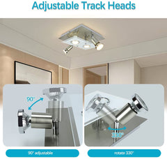 Depuley 4 Lights LED Track Lighting Fixture, Modern Directional Ceiling Spot Kitchen Track Lights, Flush Mount Square Ceiling Light for Bedroom, Living Room, Dining Room, GU10 Bulbs Incl. Nickel - WSSD10-4BS 5 | Depuley