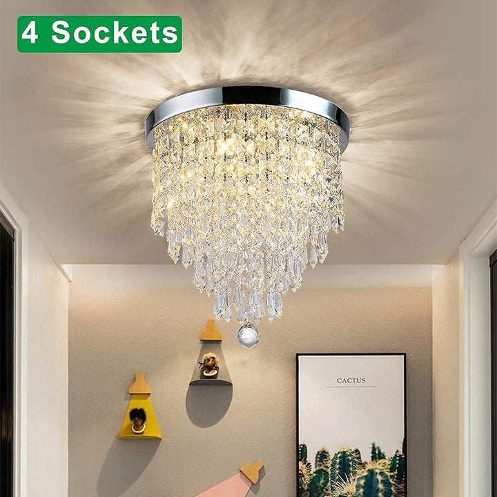 Depuley 4-Lights Mini Crystal Chandelier, Modern Crystal Flush Mount Ceiling Light, H 12.2'' x W 11.8'' Crystal Chandelier Lighting Fixture for Bedroom, Hallway, Kitchen, Living Room, Bar, 300mm - WSCCL01-300 4 | Depuley