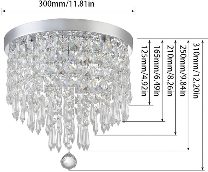 Depuley 4-Lights Mini Crystal Chandelier, Modern Crystal Flush Mount Ceiling Light, H 12.2'' x W 11.8'' Crystal Chandelier Lighting Fixture for Bedroom, Hallway, Kitchen, Living Room, Bar, 300mm - WSCCL01-300 3 | Depuley