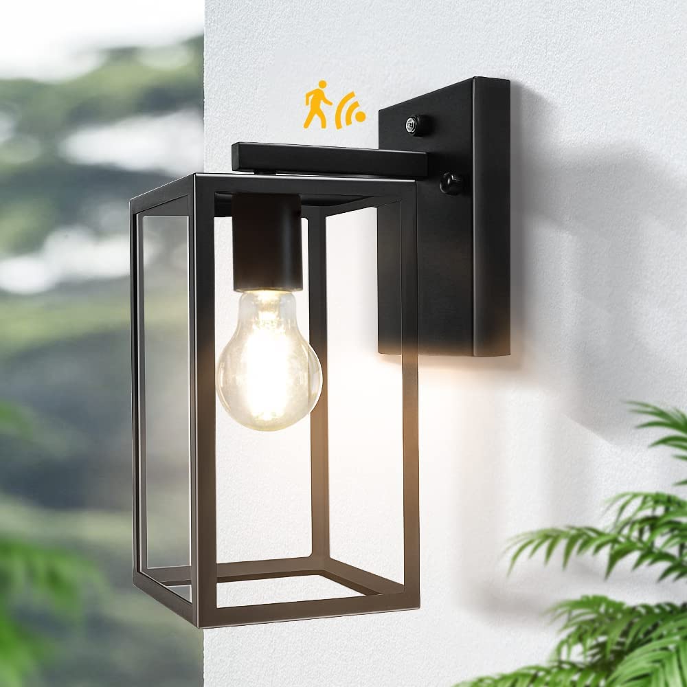 DLLT 40W Outdoor Indoor Wall Sconce, Dusk to Dawn Auto Sensor Wall Lamp, Outdoor  Light Fixtures Wall Mount Anti-Rust Matte Black Wall Lantern with Clear  Glass Shade for Garage Doorway Entryway –