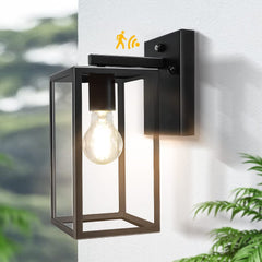 DLLT 40W Outdoor Indoor Wall Sconce, Dusk to Dawn Auto Sensor Wall Lamp, Outdoor Light Fixtures Wall Mount Anti-Rust Matte Black Wall Lantern with Clear Glass Shade for Garage Doorway Entryway - WSWL006-B 2 | Depuley