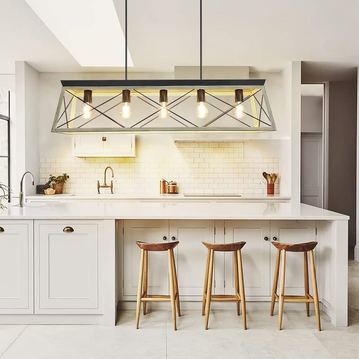 Depuley 5-Light Industrial Kitchen Island Pendant Light Fixture, Farmhouse Metal Chandelier Lighting Fixture Ceiling Hanging with Oak White Frame - WS-FND56-60B 5 | Depuley