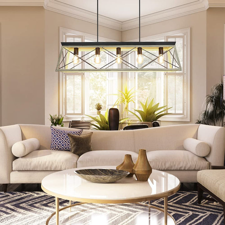 Depuley 5-Light Industrial Kitchen Island Pendant Light Fixture, Farmhouse Metal Chandelier Lighting Fixture Ceiling Hanging with Oak White Frame - WS-FND56-60B 6 | Depuley