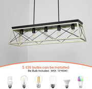 Depuley 5-Light Industrial Kitchen Island Pendant Light Fixture, Farmhouse Metal Chandelier Lighting Fixture Ceiling Hanging with Oak White Frame - WS-FND56-60B 2 | Depuley