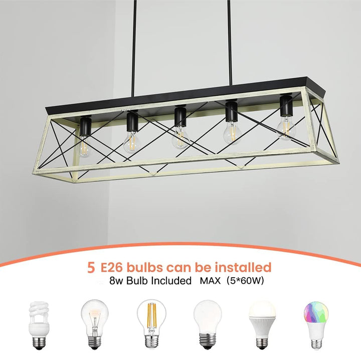 Depuley 5-Light Industrial Kitchen Island Pendant Light Fixture, Farmhouse Metal Chandelier Lighting Fixture Ceiling Hanging with Oak White Frame - WS-FND56-60B 2 | Depuley