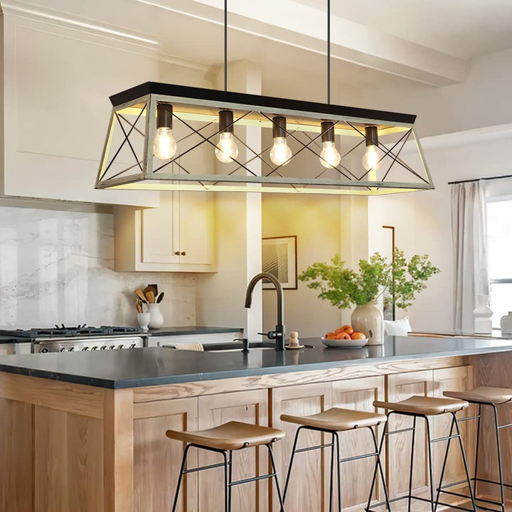 Depuley 5-Light Industrial Kitchen Island Pendant Light Fixture, Farmhouse Metal Chandelier Lighting Fixture Ceiling Hanging with Oak White Frame - WS-FND56-60B 1 | Depuley