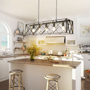 Depuley 5-Light Industrial Kitchen Island Pendant Light Fixture, Flush Mount Ceiling Hanging Light with Metal Frame, Farmhouse Black Chandelier Lighting - WS-FND55-60B 6 | Depuley