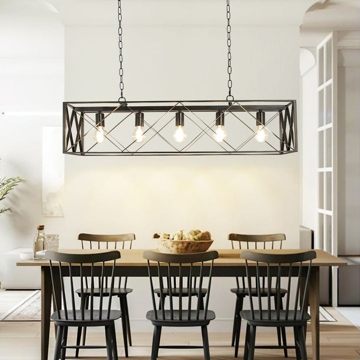 Depuley 5-Light Industrial Kitchen Island Pendant Light Fixture, Flush Mount Ceiling Hanging Light with Metal Frame, Farmhouse Black Chandelier Lighting - WS-FND55-60B 2 | Depuley