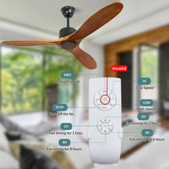 Depuley 52'' Ceiling Fan, Indoor Ceiling Fan with Remote Two Downrods, Solid Rubber Wood 3-Blade Ceiling Fans, AC Motor Retro Wood Ceiling Fan Without Light for Living Room & Covered Outdoor, Timer, Brown - WS-FPZ18-60B 5 | Depuley