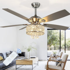 Depuley 52" Crystal Ceiling Fan with Lights, Modern Chandelier Chrome Ceiling Fans with 5 Reversible Wood Blades, LED Ceiling Fan with Remote for Living Room, 3-Speed, Timing, Low Profile, 3*E12 Bulb Sockets - WS-FPZ23-40B 2 | Depuley