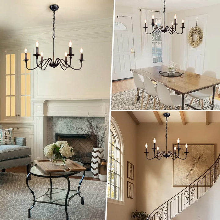 Depuley 6-Light Chandeliers, Industrial Pendant Ceiling Lights, Vintage Black Iron Chandelier Lighting, Candle Ceiling Pendant Light for Kitchen Island, Living Room, Dining Room, Black - WSCDD17-6B 10 | Depuley
