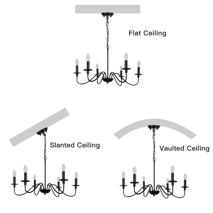 Depuley 6-Light Chandeliers, Industrial Pendant Ceiling Lights, Vintage Black Iron Chandelier Lighting, Candle Ceiling Pendant Light for Kitchen Island, Living Room, Dining Room, Black - WSCDD17-6B 4 | Depuley
