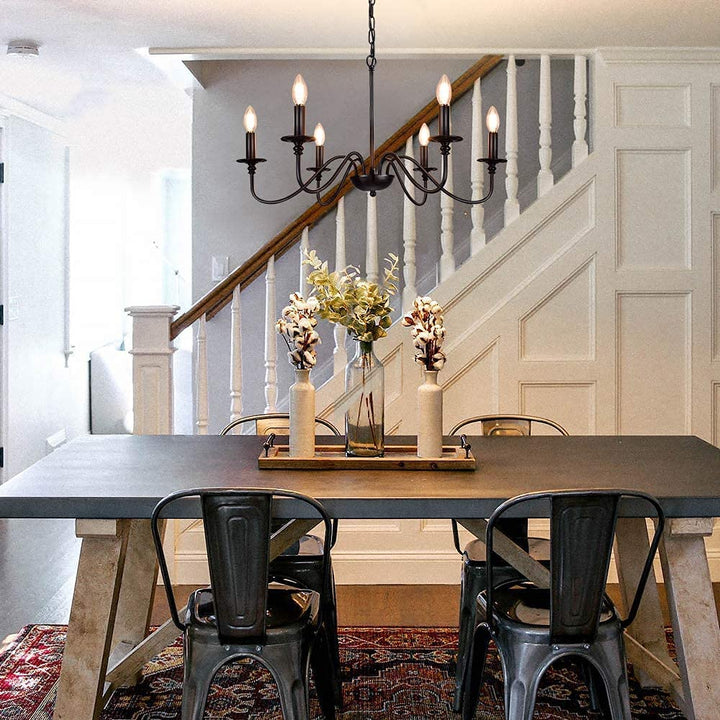 Depuley 6-Light Chandeliers, Industrial Pendant Ceiling Lights, Vintage Black Iron Chandelier Lighting, Candle Ceiling Pendant Light for Kitchen Island, Living Room, Dining Room, Black - WSCDD17-6B 7 | Depuley