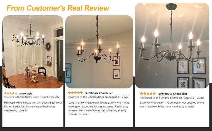 Depuley 6-Light Chandeliers, Industrial Pendant Ceiling Lights, Vintage Black Iron Chandelier Lighting, Candle Ceiling Pendant Light for Kitchen Island, Living Room, Dining Room, Black - WSCDD17-6B 9 | Depuley