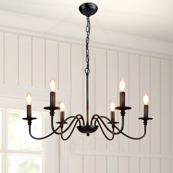 Depuley 6-Light Chandeliers, Industrial Pendant Ceiling Lights, Vintage Black Iron Chandelier Lighting, Candle Ceiling Pendant Light for Kitchen Island, Living Room, Dining Room, Black - WSCDD17-6B 24 | Depuley