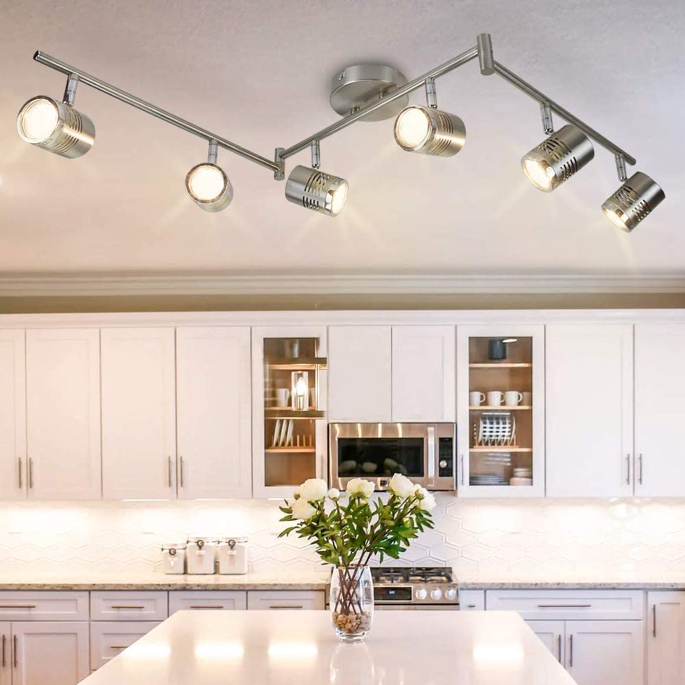 Depuley LED Ceiling Light Rotatable, 6 Way Kitchen Lights Ceiling, Chrome & Swivelling Design, Modern Spotlights for Kitchen, Living Room, Bedroom, Including 6 X 3W GU10 LED Bulbs (Warm White) - WSSD01-18B 1 | Depuley
