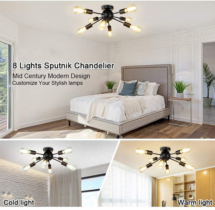 Depuley 8-Light Sputnik Chandeliers Flush Mount, Mid Century Ceiling Bedroom Light Fixtures, Modern Black Ceiling Retro Lamp - WSCL43-B 3 | Depuley