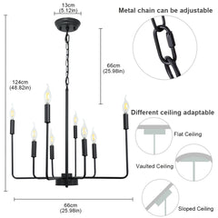 Depuley Black Farmhouse Candle Chandelier Lighting, 8-Light Classic Iron Ceiling Light Fixture Hanging, Industrial Flush Mount Pendant Lamp - WS-FND70-40B 3 | Depuley