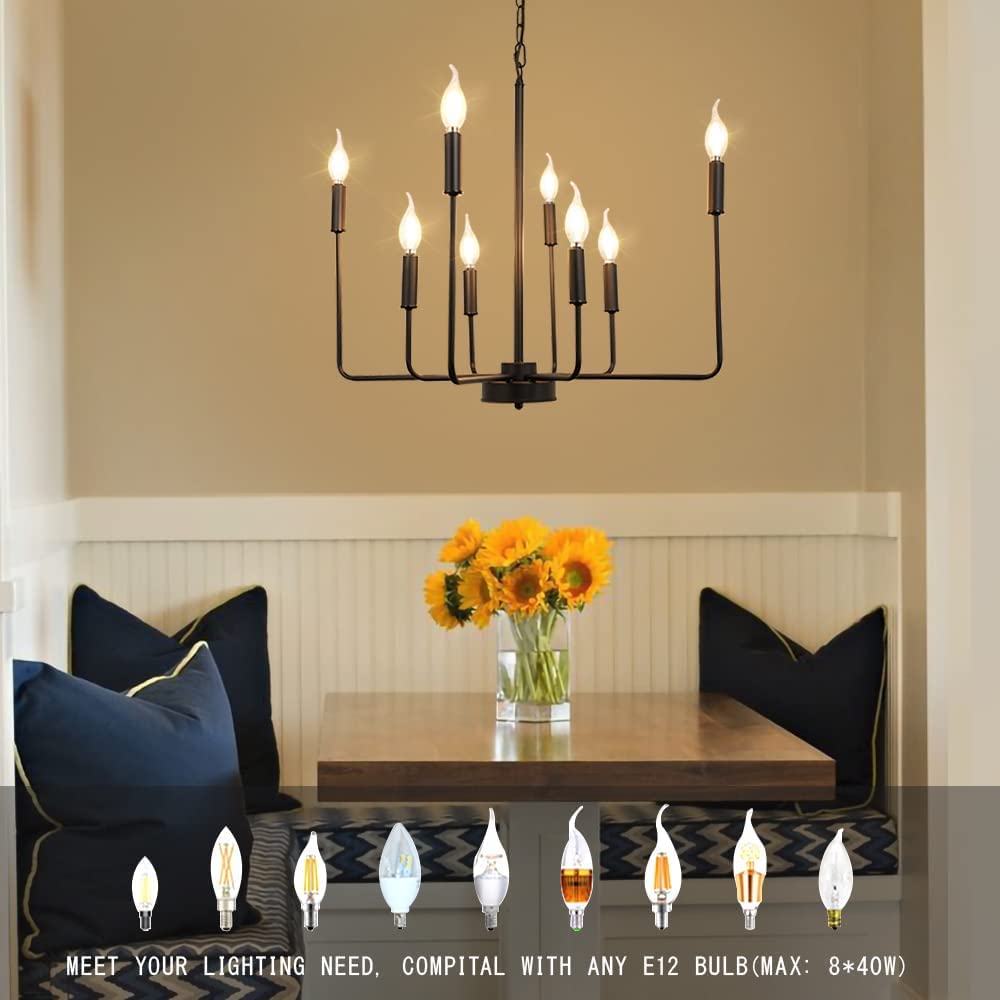 Depuley Black Farmhouse Candle Chandelier Lighting 8 Light Classic Iron Ceiling Light Fixture Hanging Industrial Flush Mount Pendant Lamp