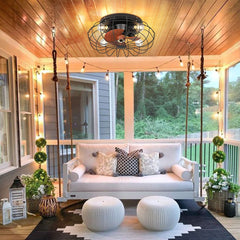 Depuley Caged Design Wooden Thickened Blades Ceiling Fan Lights with Remote, 19.7'' Semi-Enclosed Low Profile Ceiling Fan with 3-Level Wind Speed, Frosted Black Flush Mount Ceiling Fan for kitchen/Bedroom/Living Room/Farmhouse - WS-FPZ28-60B 2 | Depuley