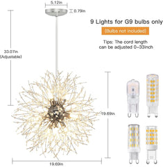 Depuley Chandeliers Crystal Pendant Light Fixture, Modern Chrome Dandelion Hanging Light , 8 / 9 / 12 Lights Firework Chandelier Lighting for Living Room, Dining Room, Kitchen Island, Hallway, G9 Bulbs - WS-FND82-40B 3 | Depuley