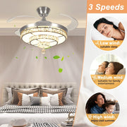 Depuley Crystal Ceiling Fan with Light, 36W Modern Ceiling Fan Remote, 3-Blade Retractable Led Fan Chandelier Outdoor/Indoor for Living Room, Bedroom, Dining Room, Color Changeable 3000K-6000K, Polished Nickel - WSFSL002-36C 6 | Depuley