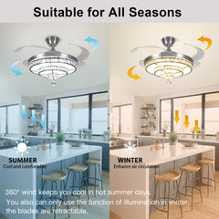 Depuley Crystal Ceiling Fan with Light, 36W Modern Ceiling Fan Remote, 3-Blade Retractable Led Fan Chandelier Outdoor/Indoor for Living Room, Bedroom, Dining Room, Color Changeable 3000K-6000K, Polished Nickel - WSFSL002-36C 4 | Depuley