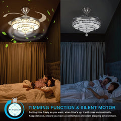 Depuley Crystal Ceiling Fan with Light, 36W Modern Ceiling Fan Remote, 3-Blade Retractable Led Fan Chandelier Outdoor/Indoor for Living Room, Bedroom, Dining Room, Color Changeable 3000K-6000K, Polished Nickel - WSFSL002-36C 5 | Depuley