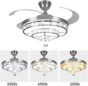 Depuley Crystal Ceiling Fan with Light, 36W Modern Ceiling Fan Remote, 3-Blade Retractable Led Fan Chandelier Outdoor/Indoor for Living Room, Bedroom, Dining Room, Color Changeable 3000K-6000K, Polished Nickel - WSFSL002-36C 10 DEPULEY DINGLILighting Store