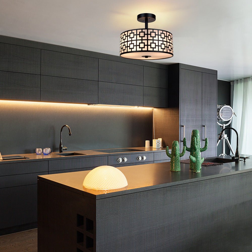 Depuley 12.6In Modern Semi Flush Ceiling Light Fixture, 3-Light Bedroom Ceiling Drum Light, Entry Light Fixtures Ceiling Hanging for Dining Room, Kitchen, Hallway, Entry, Foyer, Living Room, Black/Silver Finish - B07WQFFGPQ 13 | Depuley
