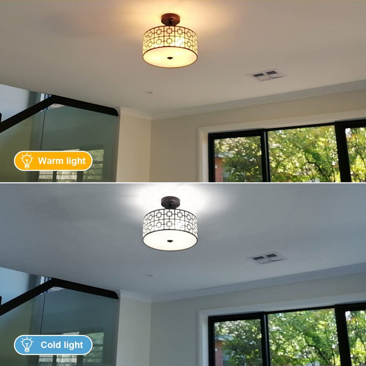 Depuley 12.6In Modern Semi Flush Ceiling Light Fixture, 3-Light Bedroom Ceiling Drum Light, Entry Light Fixtures Ceiling Hanging for Dining Room, Kitchen, Hallway, Entry, Foyer, Living Room, Black/Silver Finish - B07WQFFGPQ 20 | Depuley