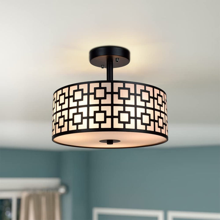 Depuley 12.6In Modern Semi Flush Ceiling Light Fixture, 3-Light Bedroom Ceiling Drum Light, Entry Light Fixtures Ceiling Hanging for Dining Room, Kitchen, Hallway, Entry, Foyer, Living Room, Black/Silver Finish - B07WQFFGPQ 9 | Depuley