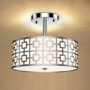 Depuley 12.6In Modern Semi Flush Ceiling Light Fixture, 3-Light Bedroom Ceiling Drum Light, Entry Light Fixtures Ceiling Hanging for Dining Room, Kitchen, Hallway, Entry, Foyer, Living Room, Black/Silver Finish - B07WQFFGPQ 2 | Depuley
