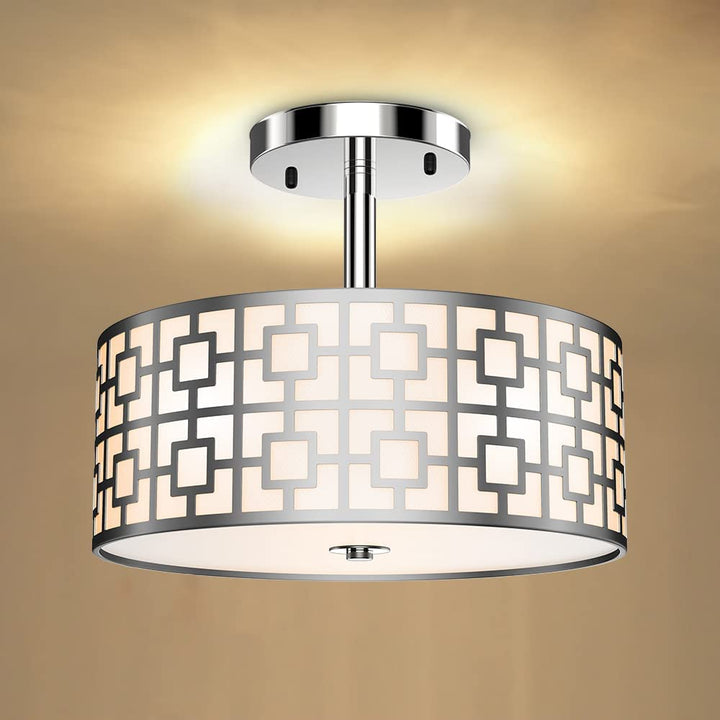 Depuley 12.6In Modern Semi Flush Ceiling Light Fixture, 3-Light Bedroom Ceiling Drum Light, Entry Light Fixtures Ceiling Hanging for Dining Room, Kitchen, Hallway, Entry, Foyer, Living Room, Black/Silver Finish - B07WQFFGPQ 2 | Depuley