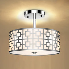Depuley 12.6In Modern Semi Flush Ceiling Light Fixture, 3-Light Bedroom Ceiling Drum Light, Entry Light Fixtures Ceiling Hanging for Dining Room, Kitchen, Hallway, Entry, Foyer, Living Room, Black/Silver Finish - B07WQFFGPQ 2 | Depuley