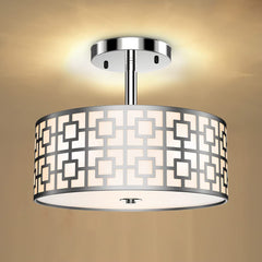 Depuley 12.6In Modern Semi Flush Ceiling Light Fixture, 3-Light Bedroom Ceiling Drum Light, Entry Light Fixtures Ceiling Hanging for Dining Room, Kitchen, Hallway, Entry, Foyer, Living Room, Black/Silver Finish - B07WQFFGPQ 2 | Depuley