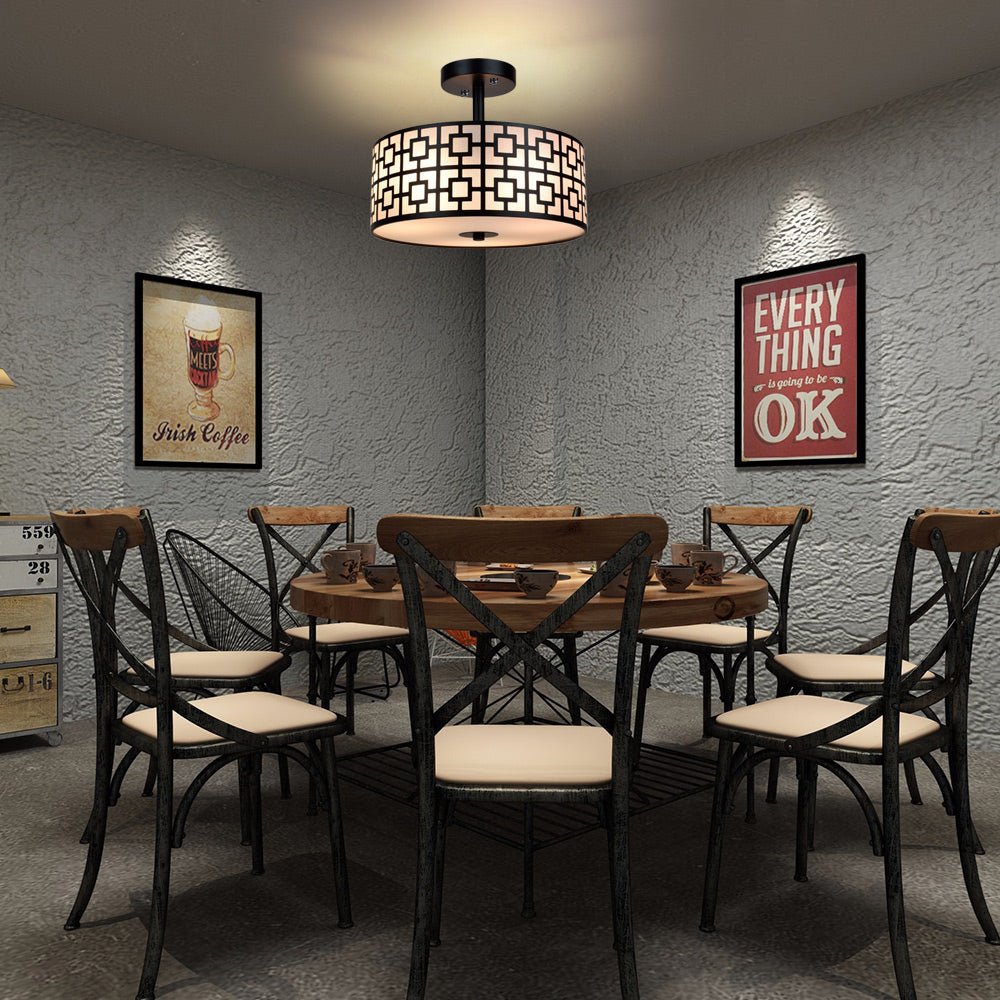 Depuley 12.6In Modern Semi Flush Ceiling Light Fixture, 3-Light Bedroom Ceiling Drum Light, Entry Light Fixtures Ceiling Hanging for Dining Room, Kitchen, Hallway, Entry, Foyer, Living Room, Black/Silver Finish - B07WQFFGPQ 14 | Depuley