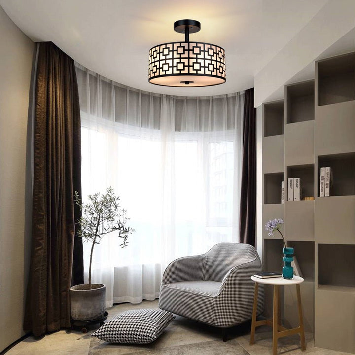 Depuley 12.6In Modern Semi Flush Ceiling Light Fixture, 3-Light Bedroom Ceiling Drum Light, Entry Light Fixtures Ceiling Hanging for Dining Room, Kitchen, Hallway, Entry, Foyer, Living Room, Black/Silver Finish - B07WQFFGPQ 12 | Depuley