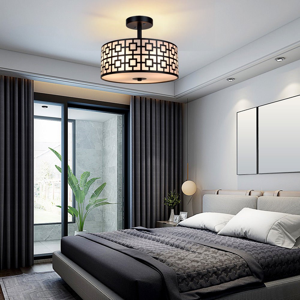 Depuley 12.6In Modern Semi Flush Ceiling Light Fixture, 3-Light Bedroom Ceiling Drum Light, Entry Light Fixtures Ceiling Hanging for Dining Room, Kitchen, Hallway, Entry, Foyer, Living Room, Black/Silver Finish - B07WQFFGPQ 11 | Depuley