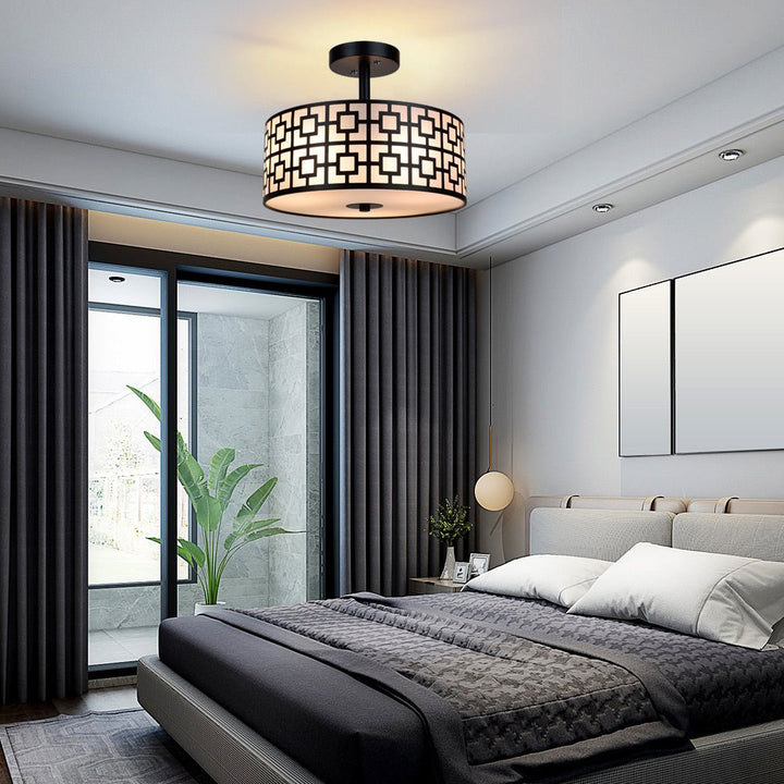 Depuley 12.6In Modern Semi Flush Ceiling Light Fixture, 3-Light Bedroom Ceiling Drum Light, Entry Light Fixtures Ceiling Hanging for Dining Room, Kitchen, Hallway, Entry, Foyer, Living Room, Black/Silver Finish - B07WQFFGPQ 11 | Depuley