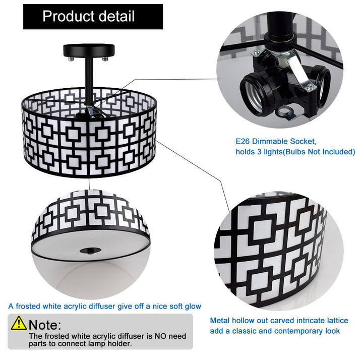 Depuley 12.6In Modern Semi Flush Ceiling Light Fixture, 3-Light Bedroom Ceiling Drum Light, Entry Light Fixtures Ceiling Hanging for Dining Room, Kitchen, Hallway, Entry, Foyer, Living Room, Black/Silver Finish - B07WQFFGPQ 5 | Depuley