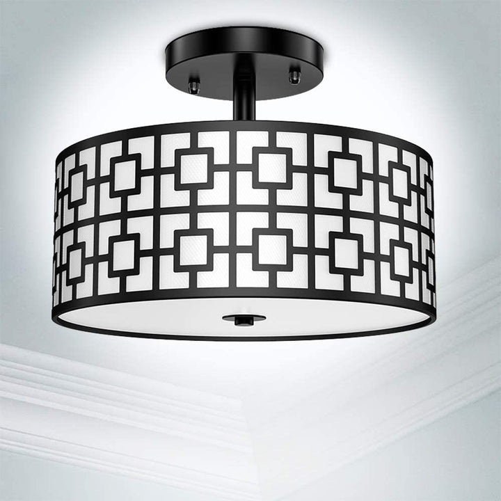 Depuley 12.6In Modern Semi Flush Ceiling Light Fixture, 3-Light Bedroom Ceiling Drum Light, Entry Light Fixtures Ceiling Hanging for Dining Room, Kitchen, Hallway, Entry, Foyer, Living Room, Black/Silver Finish - B07WQFFGPQ 8 | Depuley