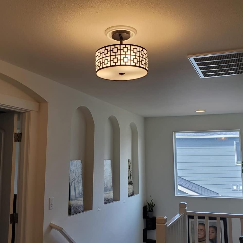 Depuley 12.6In Modern Semi Flush Ceiling Light Fixture, 3-Light Bedroom Ceiling Drum Light, Entry Light Fixtures Ceiling Hanging for Dining Room, Kitchen, Hallway, Entry, Foyer, Living Room, Black/Silver Finish - B07WQFFGPQ 21 | Depuley