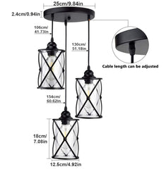 DLLT 3-Light Industrial Pendant Light, Black Metal Cage Hanging Chandelier Lights with Glass Shade, Vintage Style Flush Mount Swag Lighting Fixture for Kitchen Dining Room Hallway Bedroom - WSCL37-3B 3 | Depuley