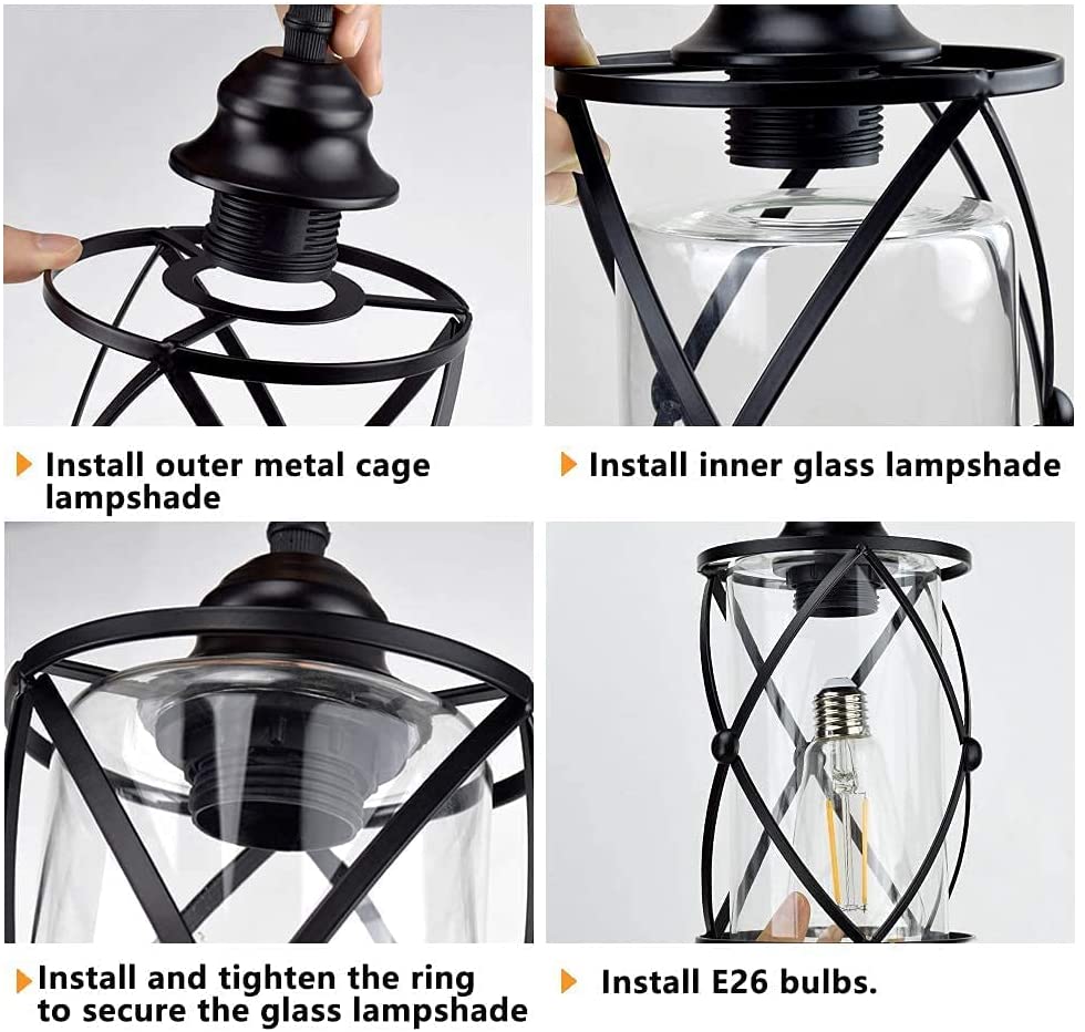 DLLT 3-Light Industrial Pendant Light, Black Metal Cage DLLT 3-Light Industrial Pendant Light, Black Metal Cage