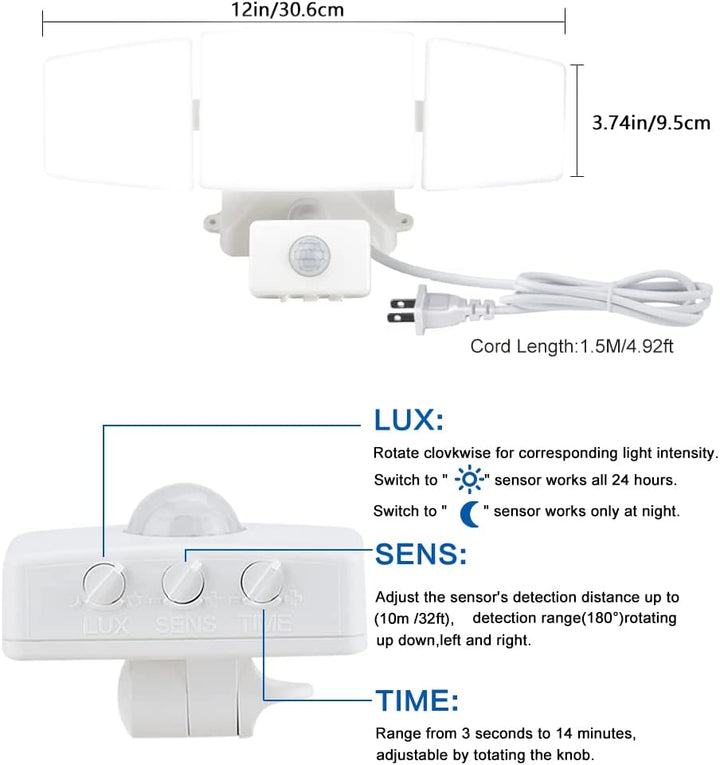 Depuley 35W Plug-In Motion Sensor Light Outdoor, Exterior LED Security Lights Fixture with 3 Adjustable Heads, Detector Flood Light for Garage Yard Porch Patio IP65 Waterproof, 6500K - B0893CRZRP 4 | Depuley