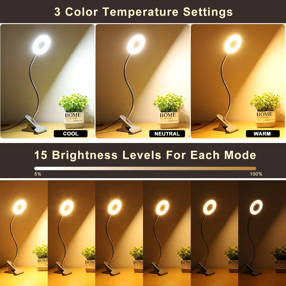 Led clip on desk lamp reading light clamp lamp for bed rechargeable 2025