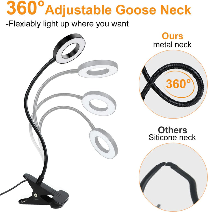 Depuley Dimmable Clip on Reading Light, 48 LED Chips USB Bed Night Lights with 3 Colors, 15 Brightness Level Book Light Flexible Clamp for Makeup Mirror, Desk, Bedside, Headboard, Piano, Computer Light - B0777NJDQ9 18 | Depuley